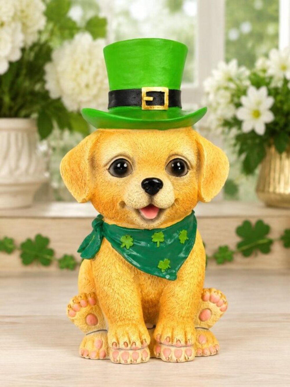 St Patrick’s Day Puppy Figurine Leprechaun Hat Shamrock 9 Inch NWT